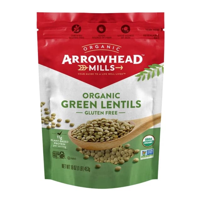 Arrowhead Mills Organic green lentils, front of pack