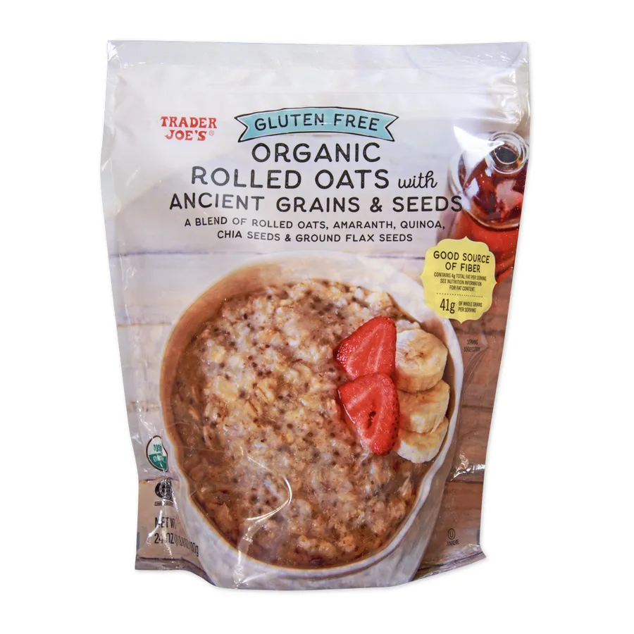 Trader Joe's Gluten Free Organic Rolled Oats with Ancient Grains & Seeds, front of pack