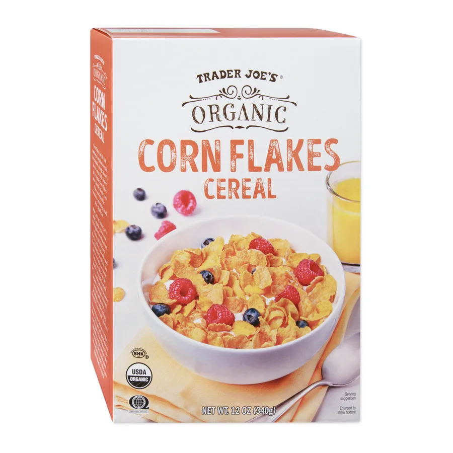 Trader Joe's Organic Corn Flakes Cereal, front of pack