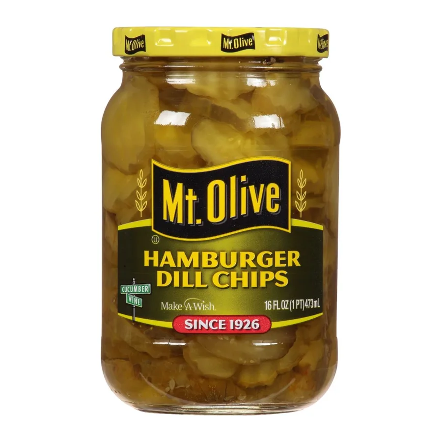 Mt. Olive Hamburger Dill Chips, front of pack