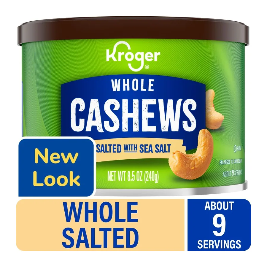 Kroger Whole salted cashews, front of pack