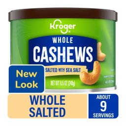 Kroger Whole salted cashews, front of pack