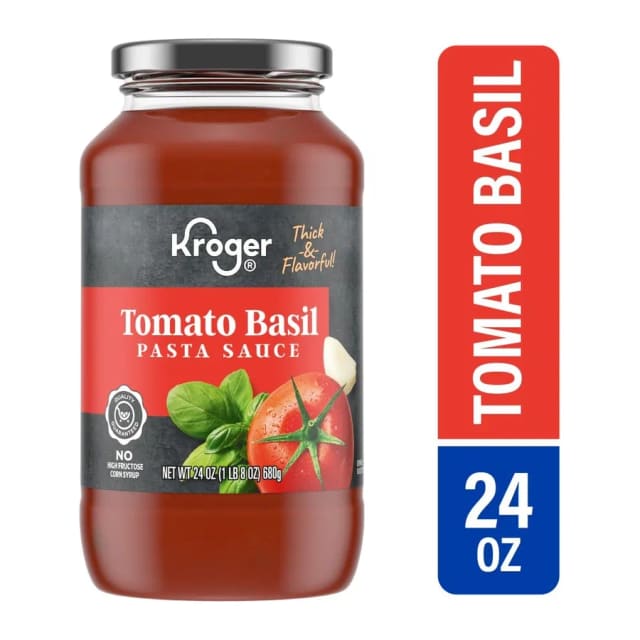 Kroger Tomato + basil pasta sauce, front of pack