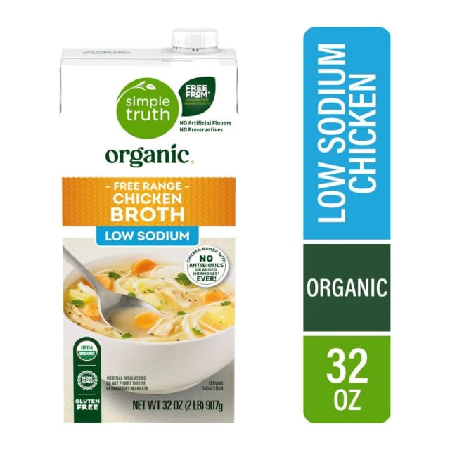 Simple Truth Free Range Chicken Broth Low Sodium, front of pack