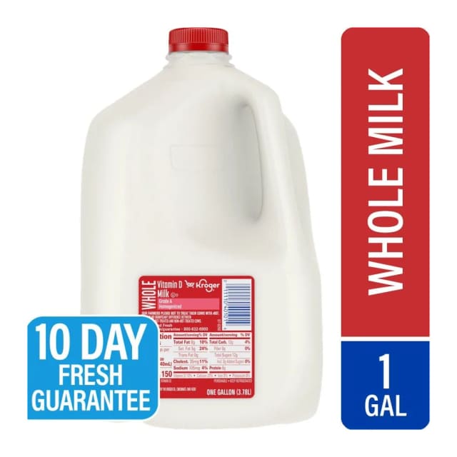 Kroger Vitamin d whole milk, grade a, front of pack