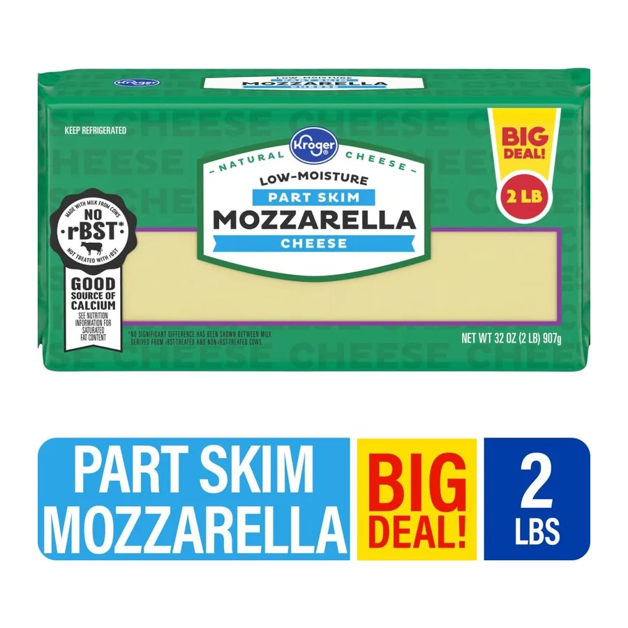 Kroger Mozzarella cheese bar, front of pack