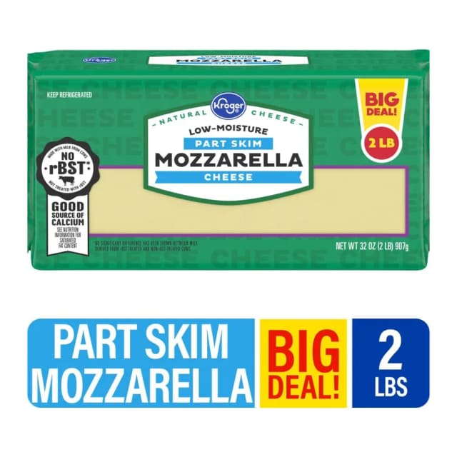 Kroger Mozzarella cheese bar, front of pack