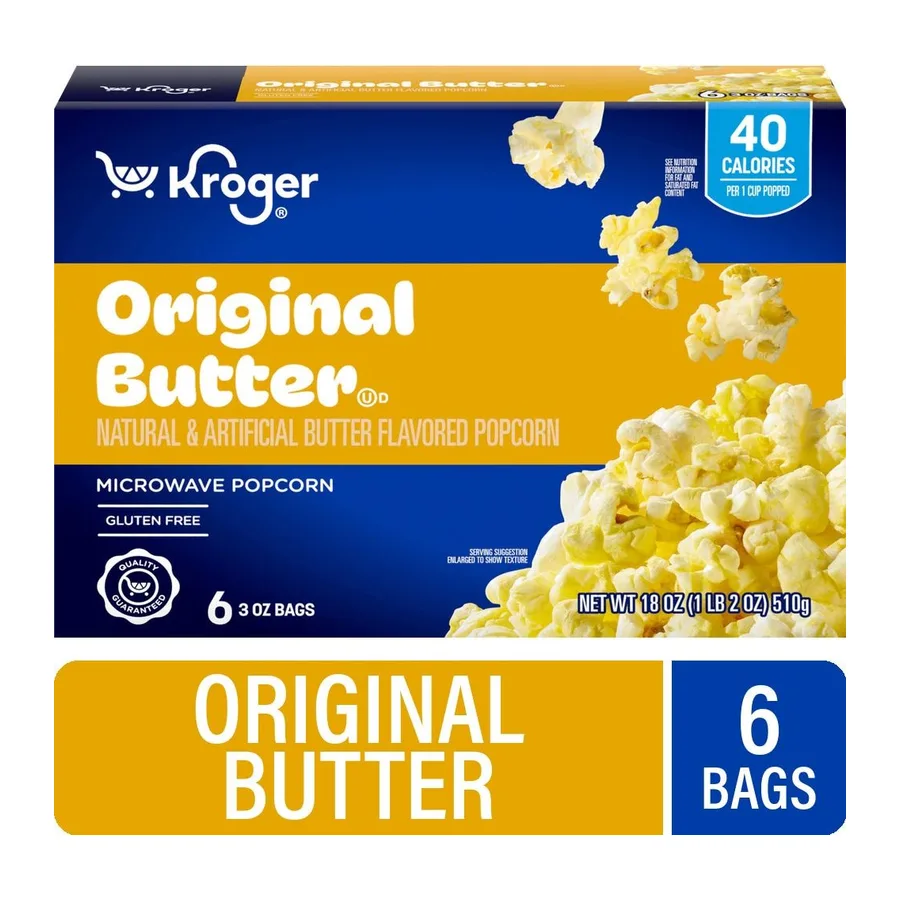 Kroger Microwave popcorn original butter, front of pack