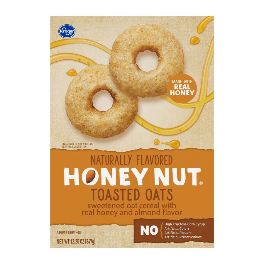Kroger Honey Nut Toasted Oats, front of pack