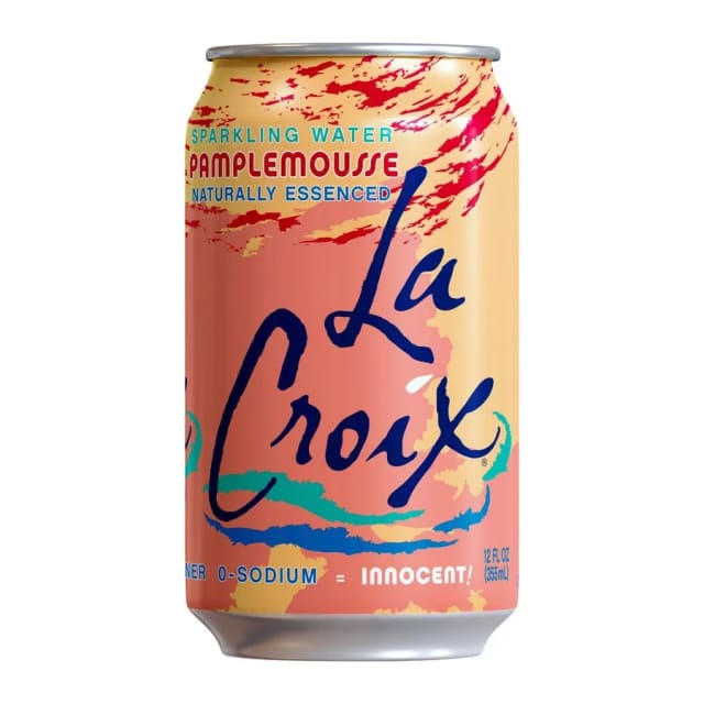 La Croix Naturally Essenced Peach Pear Sparkling Water, front of pack