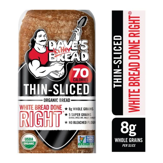 Dave's Killer Bread Organic White Bread Done Right Thin-Sliced, front of pack