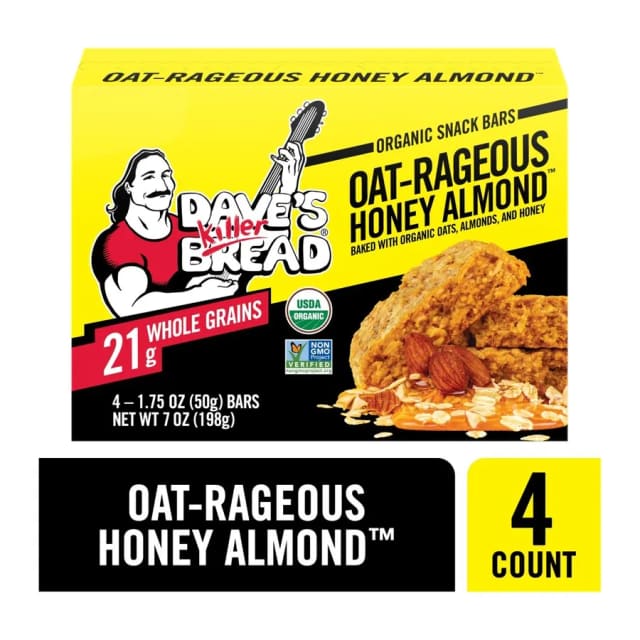 Dave's Killer Bread Organic Snack Bar Oat-Rageous Honey Almond, front of pack