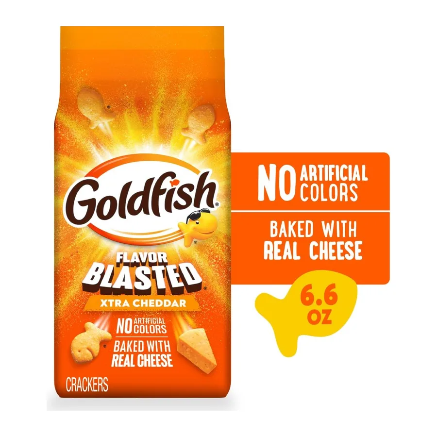 Pepperidge Farm Flavor Blasted Xtra Cheddar Goldfish, front of pack