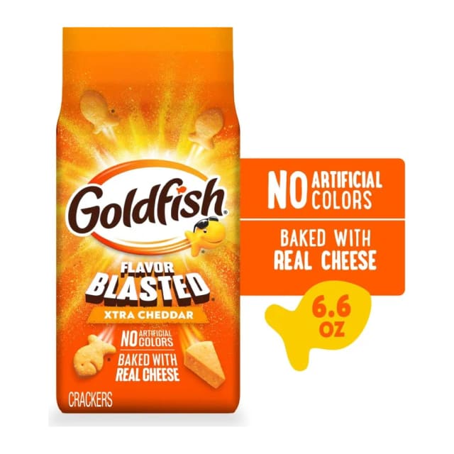 Pepperidge Farm Flavor Blasted Xtra Cheddar Goldfish, front of pack