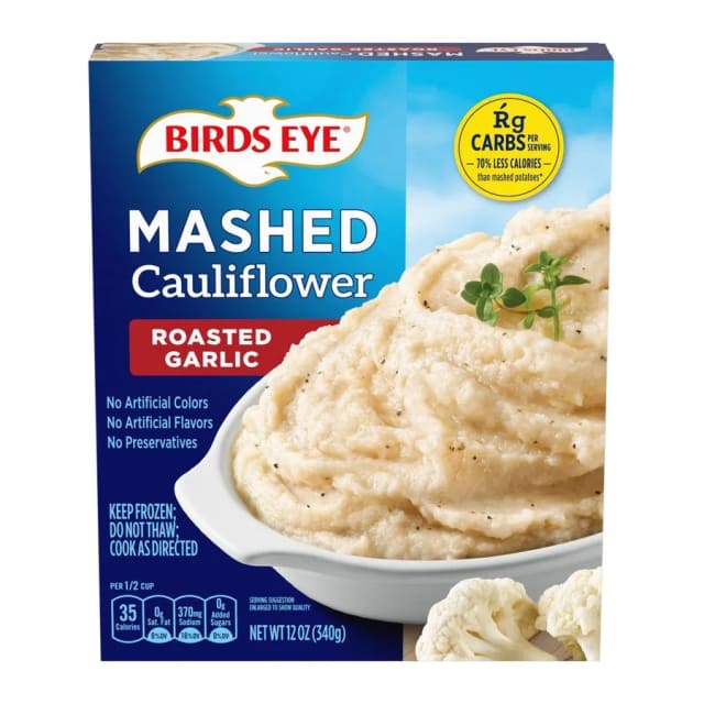 Birds Eye Roasted garlic mashed cauliflower, front of pack