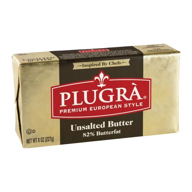 Plugra Extra Creamy unsalted butter, front of pack