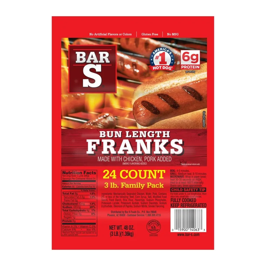 Bar S Bun Length Franks, front of pack