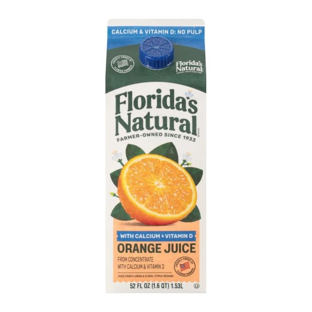 Florida's Natural No Pulp 100% Premium Orange Juice From Concentrate With Calcium & Vitamin D Pasteurized, front of pack