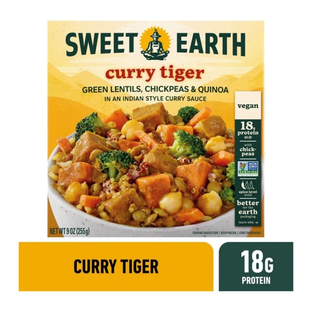 Sweet Earth Frozen curry tiger, front of pack
