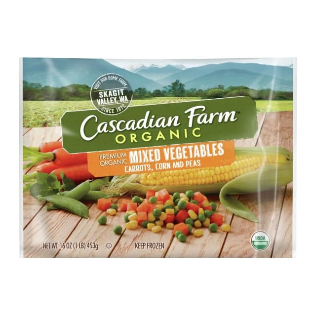 Cascadian Farm Mixed Vegetables Carrots, Corn & Peas, front of pack