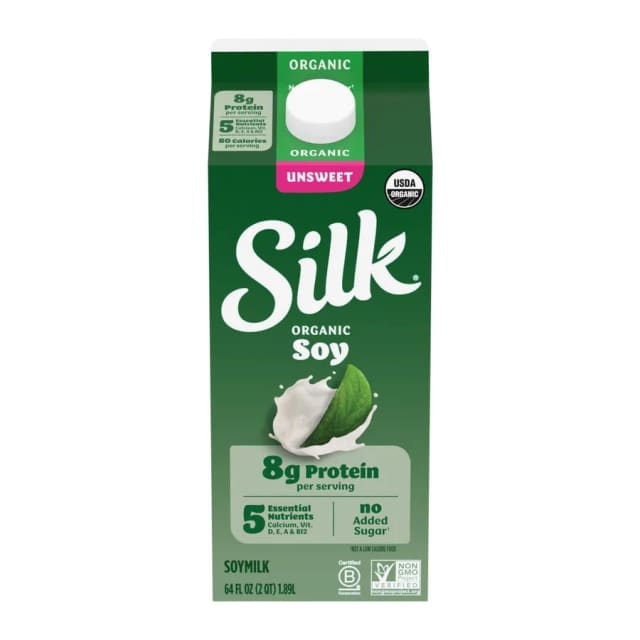 Silk Unsweetened Organic Soymilk, front of pack