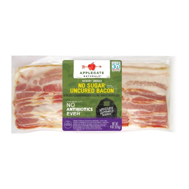 Applegate Hickory Smoked No Sugar Uncured Bacon, front of pack