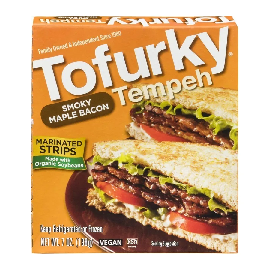 Tofurky Treehouse Tempeh Smoky Maple Bacon Marinated Strips, front of pack