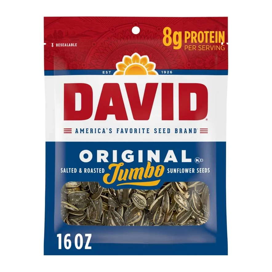 David Original Jumbo Salted & Roasted Sunflower Seeds, front of pack
