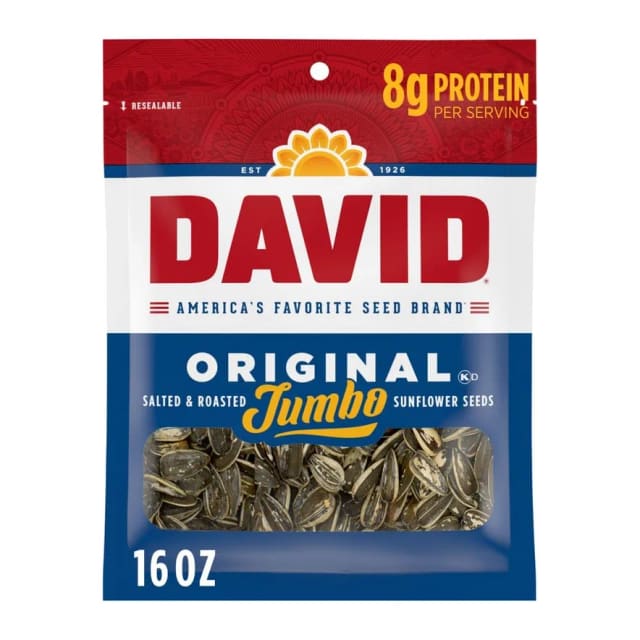 David Original Jumbo Salted & Roasted Sunflower Seeds, front of pack
