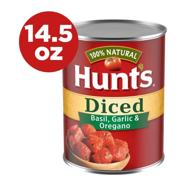 Hunt's Diced Tomatoes Basil, Garlic & Oregano, front of pack