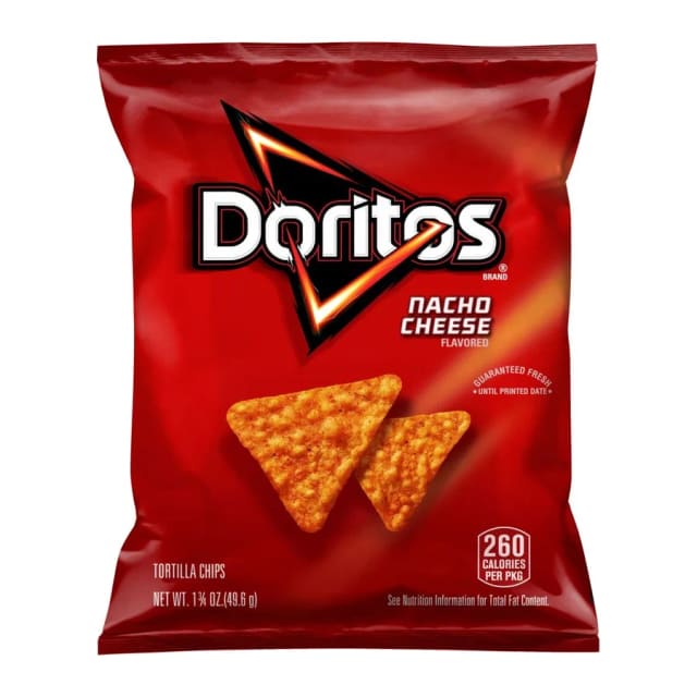 Doritos Nacho Cheese Flavored Tortilla Chips, front of pack