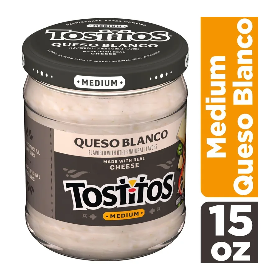 Tostitos Frito lay tostitos queso blanco medium dip, front of pack