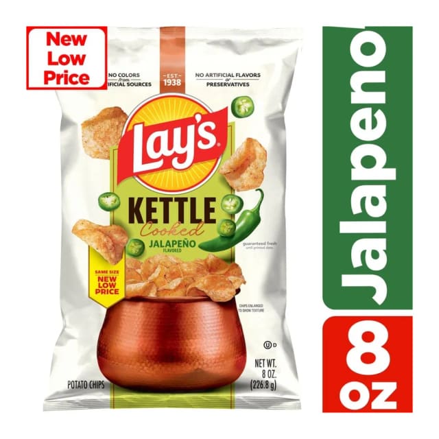 Lay's Kettle cooked potato chips jalapeno, front of pack