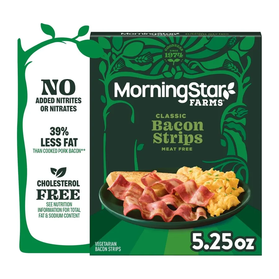 Morningstar Farms Veggie breakfast bacon frozen strips, front of pack
