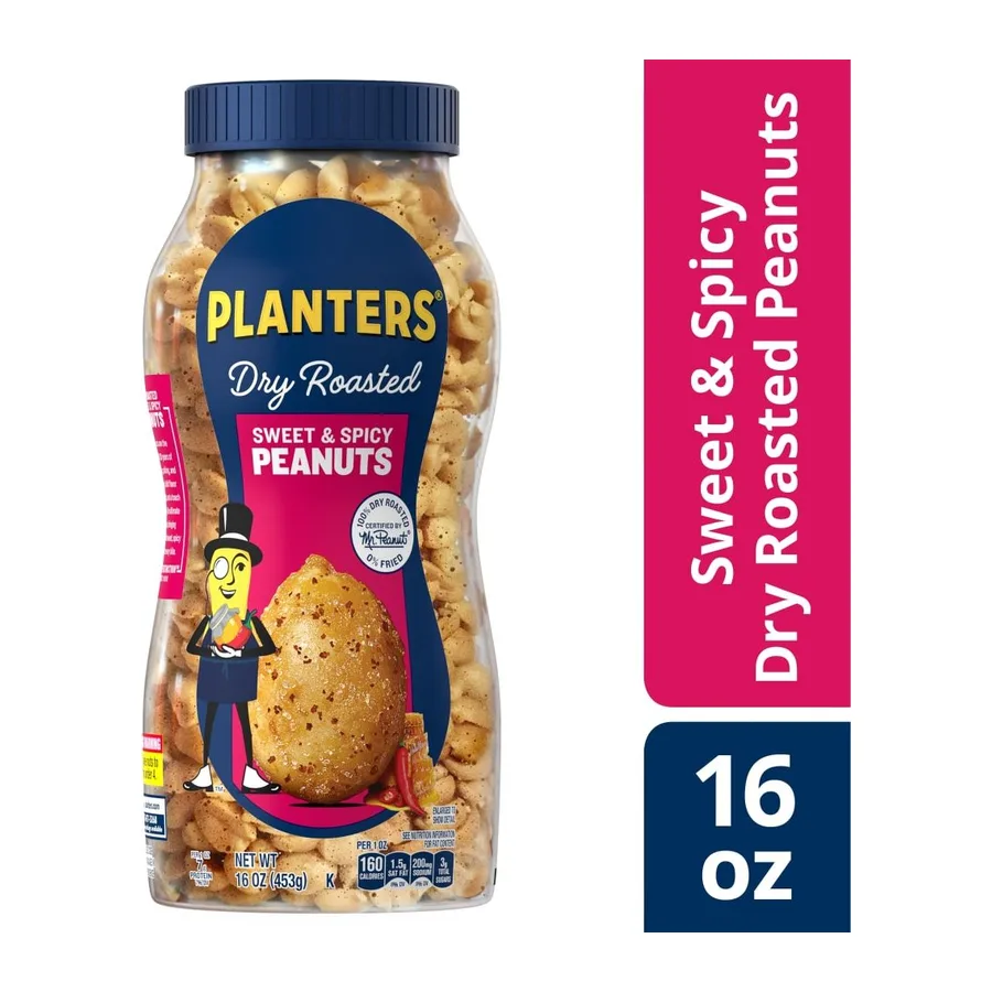 Planters Dry Roasted Sweet & Spicy Peanuts, front of pack