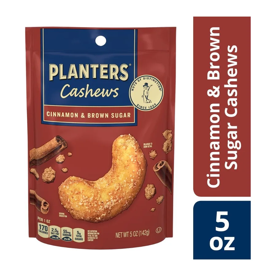 Planters Cinnamon & Brown Sugar Cashews, front of pack