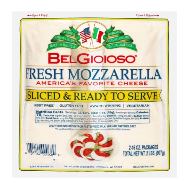 Belgioioso Sliced Fresh Mozzarella, front of pack
