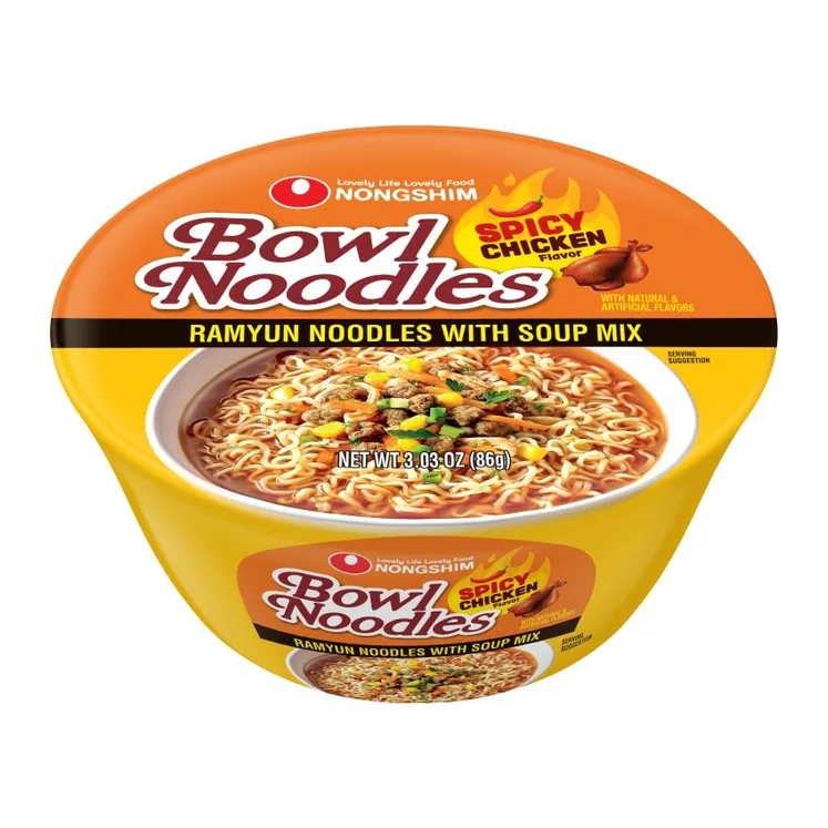Nongshim Bowl Noodle Soup, Spicy Chicken flavor, front of pack