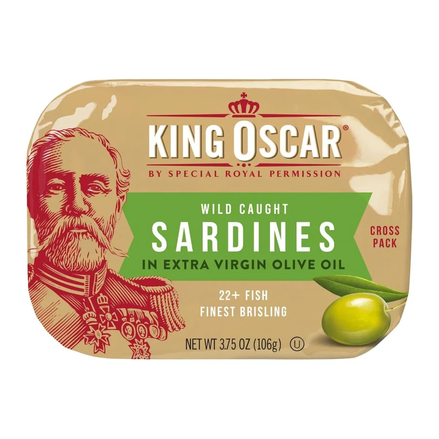 King Oscar Sardines In Extra Virgin Olive Oil, front of pack
