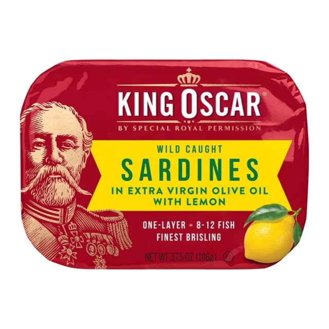 King Oscar Sardines in Extra Virgin Olive Oil with Lemon, front of pack