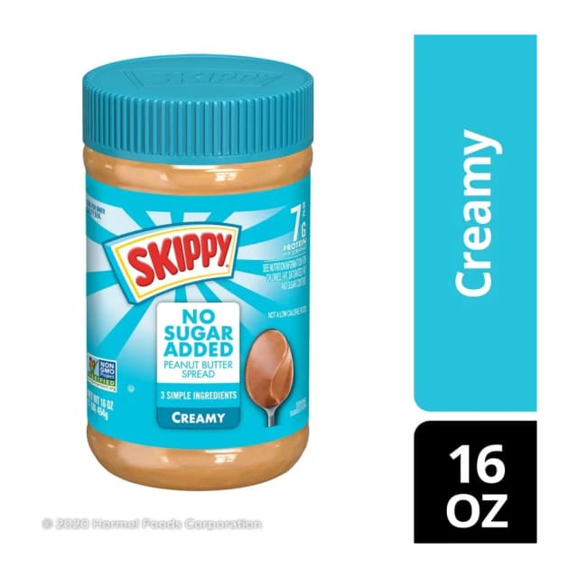 Skippy No Sugar Added Peanut Butter Spread Creamy, front of pack