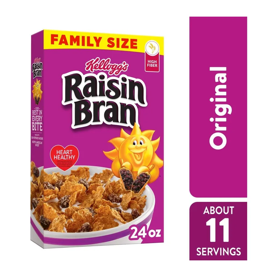 Raisin Bran Delicious Raisins Perfectly Balanced with Crisp, front of pack