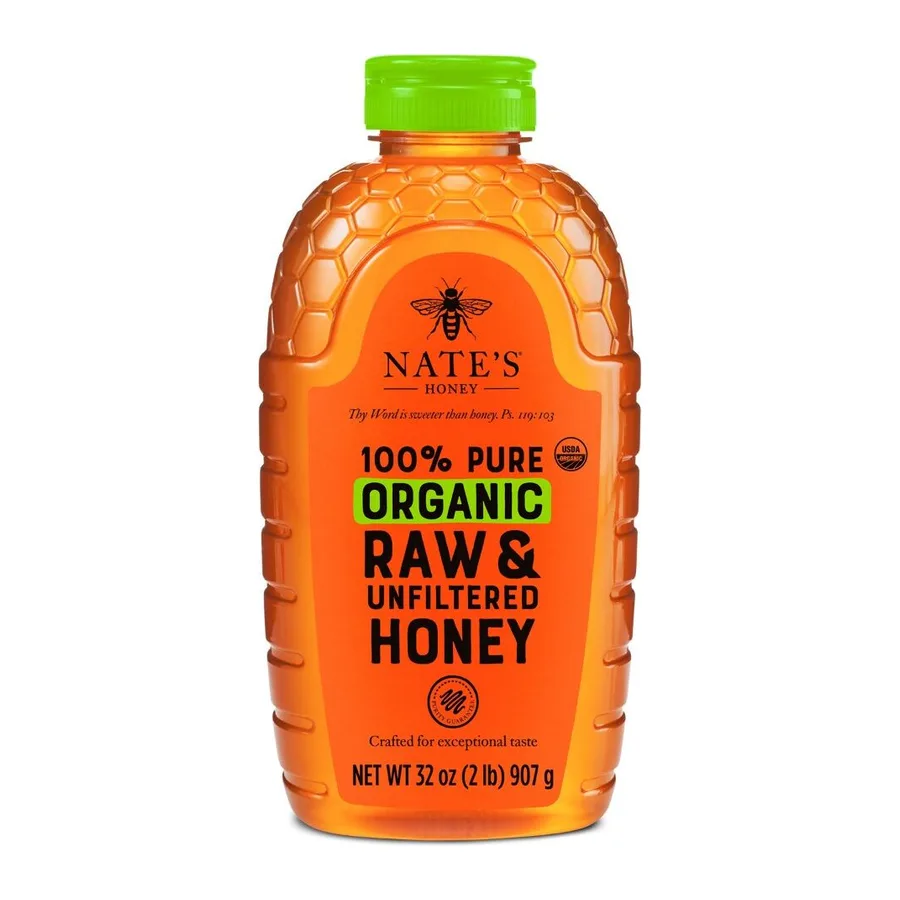 Nature Nate's 100% Pure Raw & Unfiltered Organic Honey, front of pack