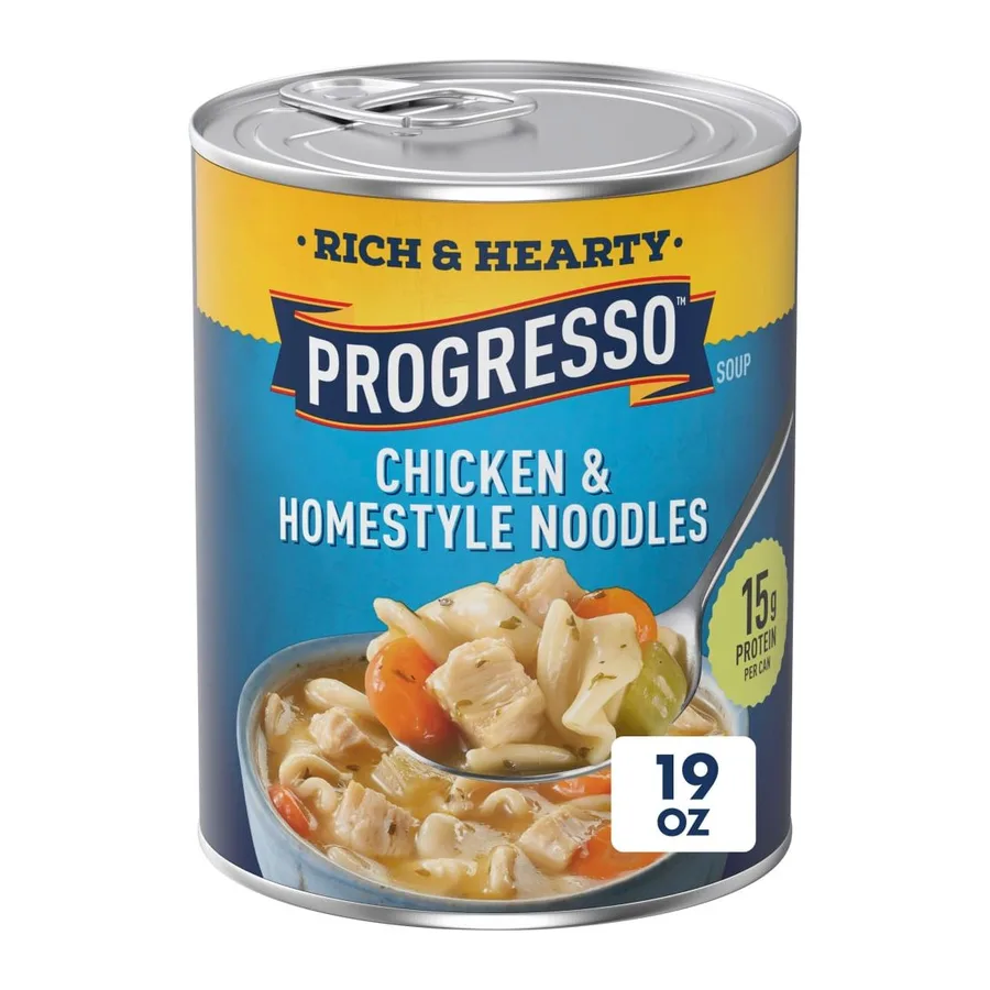 Progresso Rich & Hearty Chicken & Homestyle Noodles Soup, front of pack