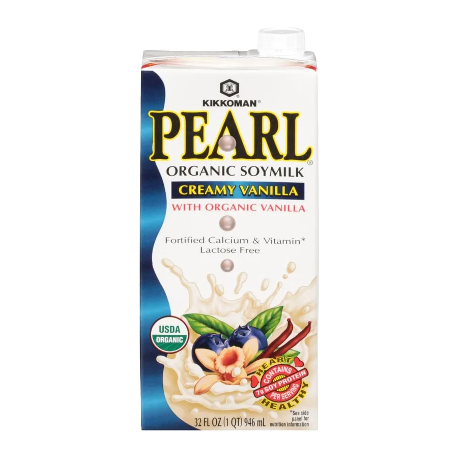 Kikkoman Pearl creamy vanilla organic soymilk, front of pack