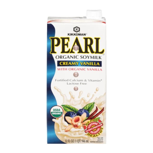 Kikkoman Pearl creamy vanilla organic soymilk, front of pack