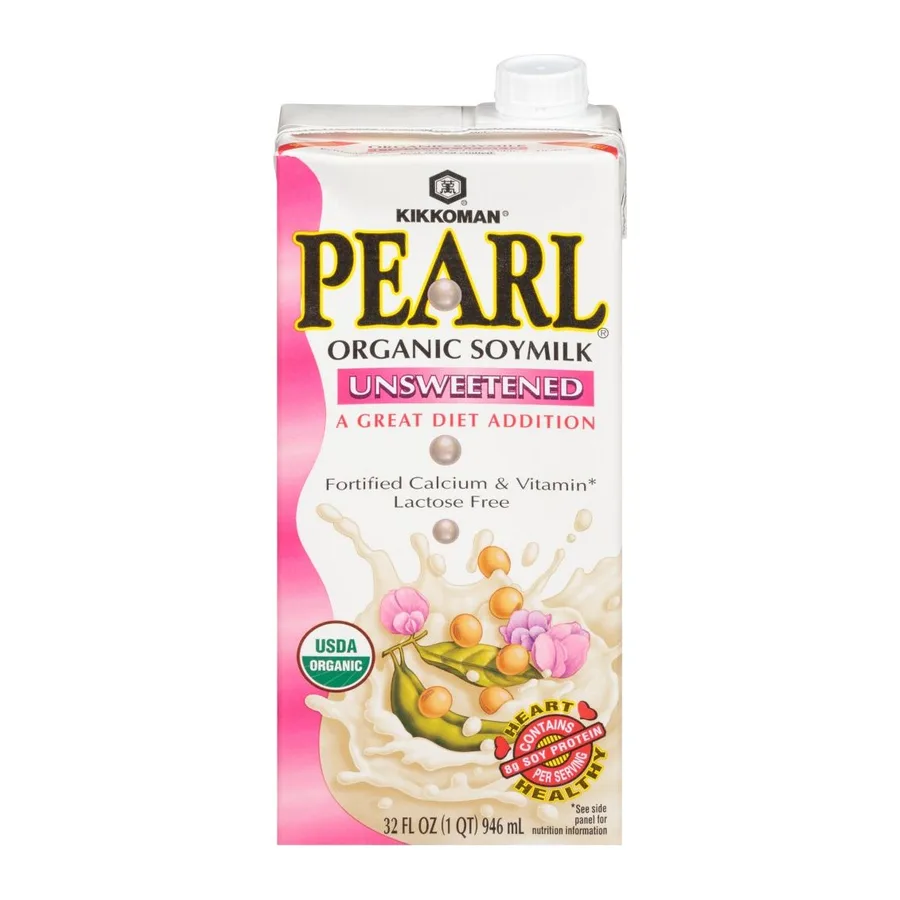 Kikkoman Pearl soymilk unsweetened organic, front of pack