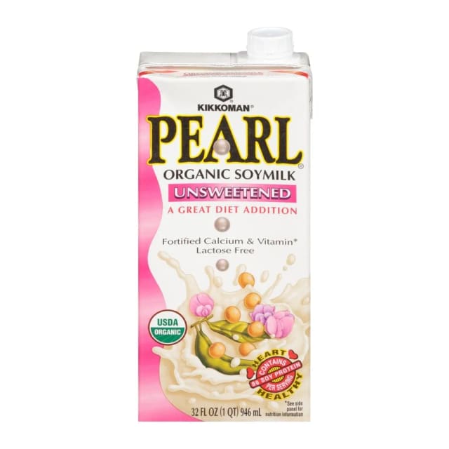Kikkoman Pearl soymilk unsweetened organic, front of pack