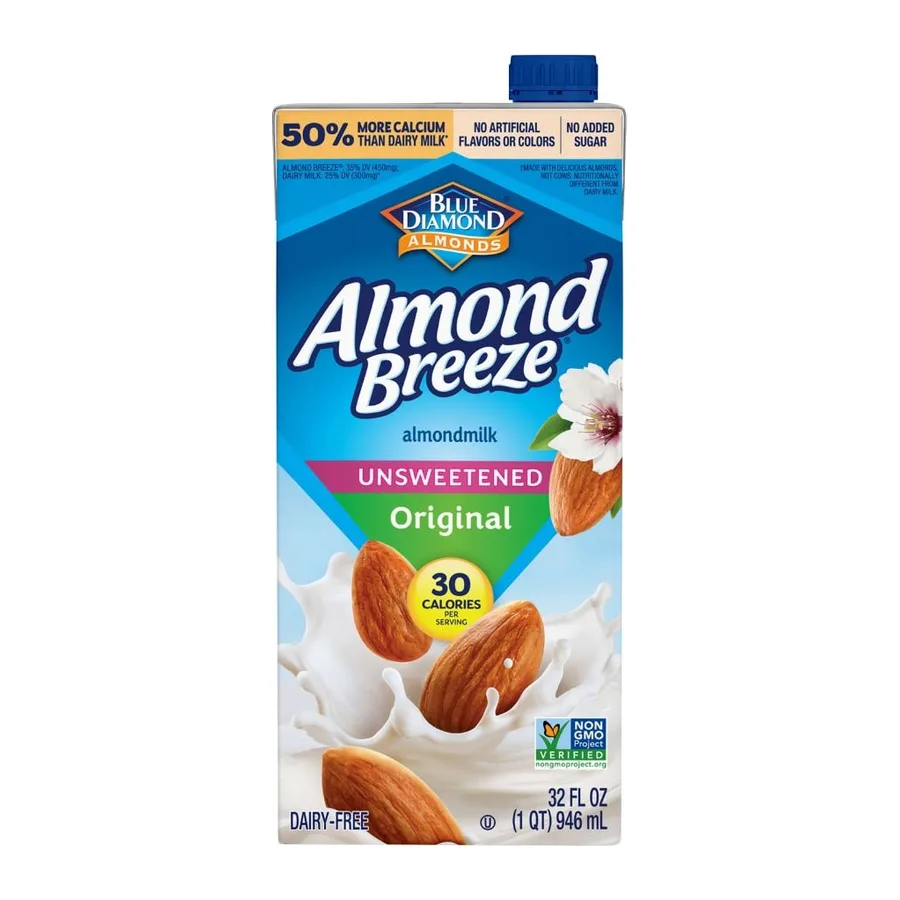 Blue Diamond Almond Breeze Almondmilk Unsweetened Original Aseptic, front of pack