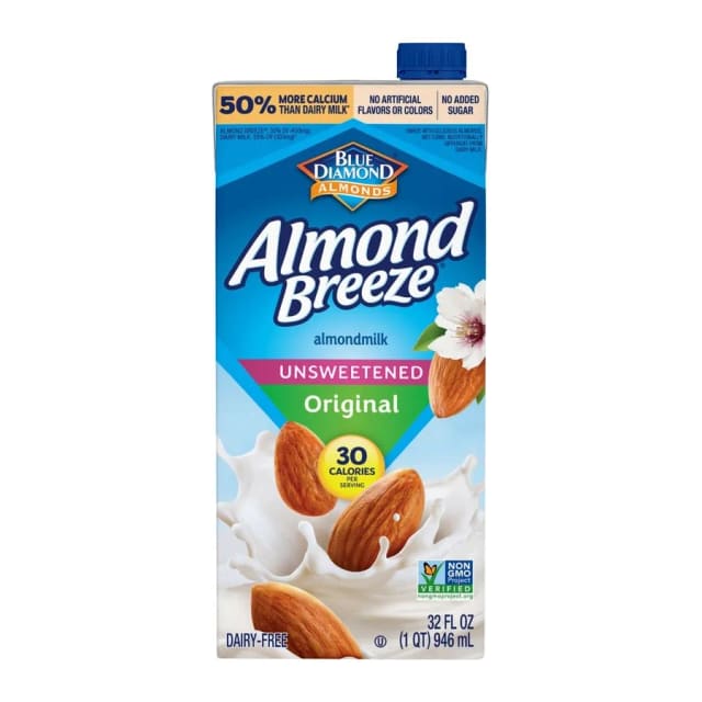 Blue Diamond Almond Breeze Almondmilk Unsweetened Original Aseptic, front of pack
